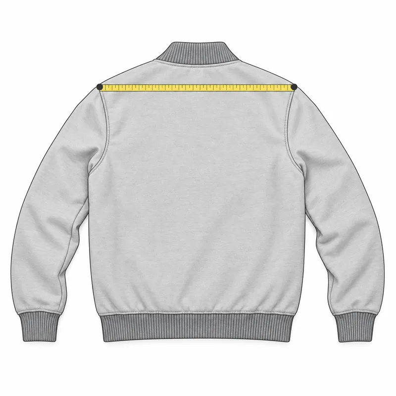 The back of a flat jacket with a tape across the upper back between the shoulder seams.